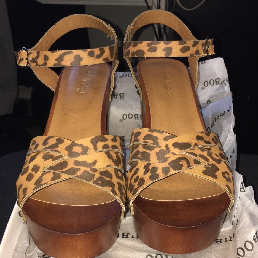 Leopard strap clog heels